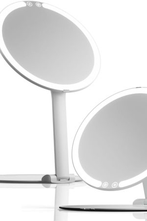 Rechargeable Travel Makeup Mirror with LED Light, 8" Foldable Stand, 3 Color Lighting Travel Mirror. Dimmable & Lightweight Portable Vanity Mirror, Beauty Travel Essential