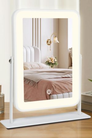 Rechargeable LED Vanity Mirror with Lights,11"×9" Small Desk Makeup Mirror with Lights,Smart Touch with 3-Color Lighting,Dimmable,for Birthday Gifts for Women,Home Dorm Decor
