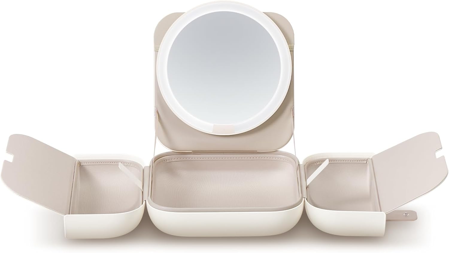 Makeup Mirror with Bag - Portable Makeup Mirror with Lights, 5-Level Brightness, 3-Color Lights - Travel Makeup Organizer - White