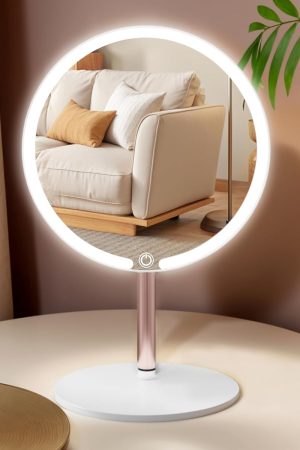 Vanity Mirror with Lights with 4K Ultra-Clear Clarity, Long-Press Touch Brightness Control, 3-Speed Brightness, and Multi-Angle Design – Perfect for Makeup & Grooming (White)