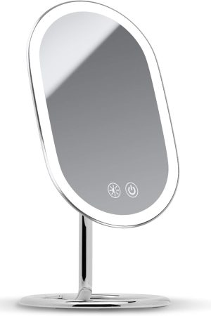 Lighted Vanity Makeup Mirror, Rechargeable - Cordless Illuminated Cosmetic Mirror with 3 Dimmable Light Settings, Dual Magnification (Chrome)