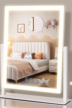 Lighted Makeup Mirror, Hollywood Vanity Mirror with Lights, Three Color Lighting Modes, and 5X Magnification Mirror, Smart Touch Control, 360°Rotation