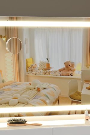 Ligheted Vanity Mirror with Lights, 14" x 10" LED Makeup Mirror, 3 Modes Light, Smart Touch Control Dimmable, 360°Rotation, Rectangle White Frame