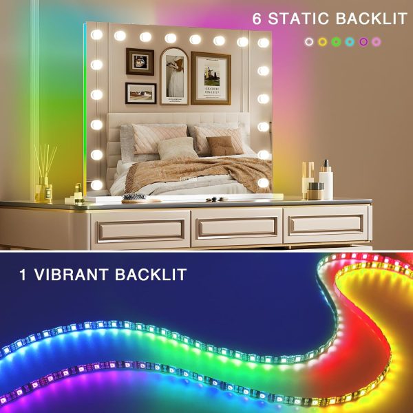 Vanity Mirror with Lights and Bluetooth, 32x23 Inch 18 Bulbs Front and  Backlit Makeup Mirror with Dimmable 3 Color, Tempered Glass, Detachable 10X Magnification, Tabletop & Wall-Mounted - Image 2