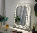 Vanity Mirror with Lights Lighted Makeup Mirror Large Crystal Hollywood Vanity Mirror with Lights 20x18inch 3 Colors &Touch Screen 360°Rotating Tabletop Plug in  Mirror for Bedroom