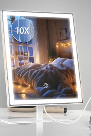 Makeup Mirror with Lights, Dimmable Hollywood Lighted Make Up Mirror, Vanity Mirror with Lights, 3 Color Lighting, Detachable Magnetic 10X Magnification Mirror, Touch Control, 13.5" H x 10" W