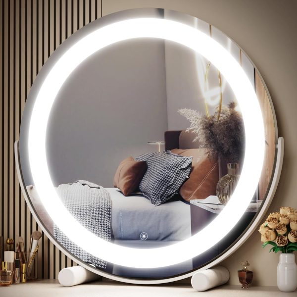 12" Round Vanity Mirror, LED Lights, Smart Touch 360°Rotation, Dimmable White