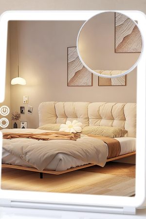 1800mAh Rechargeable Large Travel Makeup Mirror with Lights, 10x7.5 Portable Lighted Makeup Mirror with 3 Color Lights, Dimming Folding Light Up Travel Mirrors with 10X Magnifying Mirror