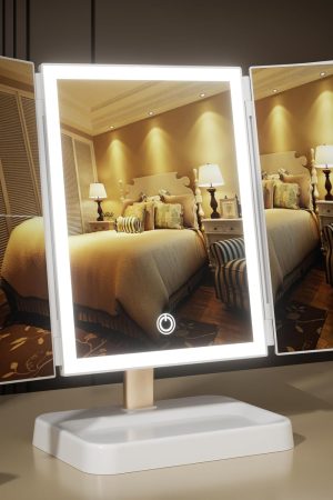 for Mom Makeup Mirror Vanity Mirror with Lights, 14.4" L x 9.1" W Rechargeable Lighted Mirror with 1X 2X, 3X, Magnification, Touch Control