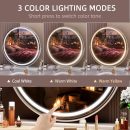 Vanity Mirror with Lights, 27.6" LED Makeup Mirror, Lighted Makeup Mirror with Lights, Smart Touch Control 3 Colors Dimmable Round Mirror 360°Rotation White