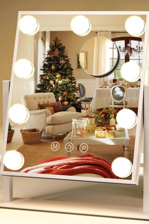 Vanity Mirror with Lights,Makeup Mirror with Lights,10X Magnification,Light up Mirror with Smart Touch 3 Colors Dimmable,Mirror with Lights with 360° Rotation