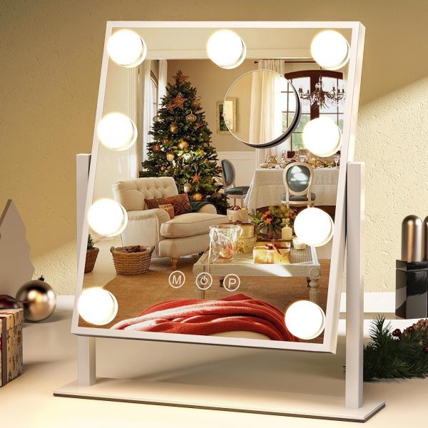 Vanity Mirror with Lights,Makeup Mirror with Lights,10X Magnification,Light up Mirror with Smart Touch 3 Colors Dimmable,Mirror with Lights with 360° Rotation