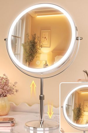 10" Lighted Makeup Mirror with 7X Magnification, Rechargeable Vanity Mirror with Lights, 3 Color Modes, Adjustable Height & 360° Rotation