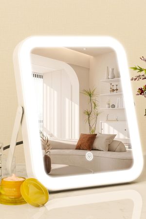 8x10 Inch Lighted Vanity Mirror, 3-Color Dimmable LED Lighting & Touch Control, Portable Makeup Mirror with U-Bracket for Travel/Dressing Room (White)
