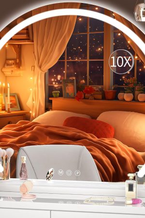 Vanity Mirror with Lights, 32" x 26" LED Makeup Mirror, Lighted Makeup Mirror with Lights, Smart Touch Control 3 Colors Dimmable Mirror White