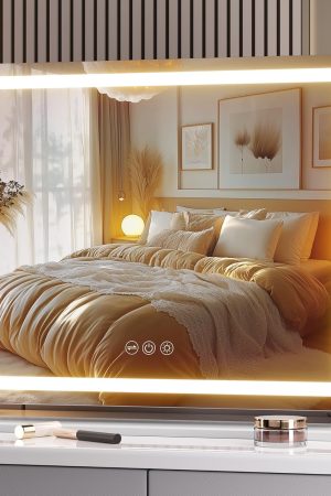 Vanity Mirror with Lights, 22" x 18" LED Makeup Mirror, Light up Mirror with Smart Touch 3 Colors Dimmable, Brightness Adjustment, 360° Rotation (White)