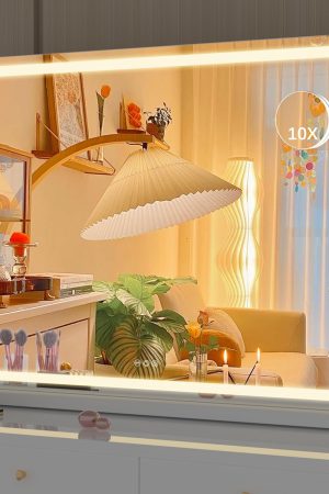 Vanity Mirror with Lights, 32" x 22" LED Makeup Mirror, Lighted Makeup Mirror with Dimmable 3 Modes, Touch Screen Control Vanity Mirror Round White