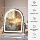 Vanity Mirror with Lights, 12"× 13.8" Arched LED Makeup Tabletop Mirror, Lighted Makeup Mirror with Lights, Smart Touch Control Dimmable 3 Modes Light 360°Rotation White
