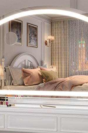 Arch Vanity Mirror with Light, 32" x 24" Arched Led Makeup Mirror with 10X Magnification, Tabletop Desk Mirror, Dimmable 3 Colors Mode