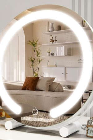 Vanity Mirror with Lights, 12 Inch Light Up Makeup Mirror, LED Makeup Mirror with Lights for Bedroom Tabletop, Smart Touch Control 3 Colors Dimmable, 360° Rotation, White