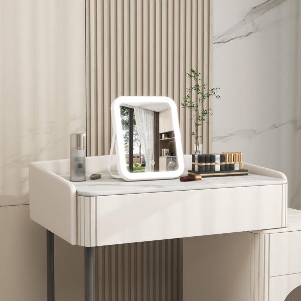 8x10 Inch Lighted Vanity Mirror, 3-Color Dimmable LED Lighting & Touch Control, Portable Makeup Mirror with U-Bracket for Travel/Dressing Room (White) - Image 2