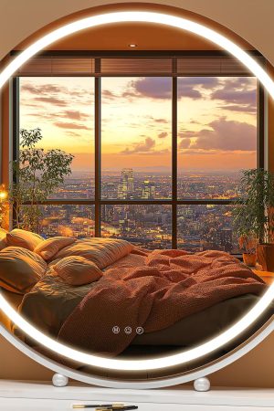 Vanity Mirror with Lights, 27.6" LED Makeup Mirror, Lighted Makeup Mirror with Lights, Smart Touch Control 3 Colors Dimmable Round Mirror 360°Rotation White