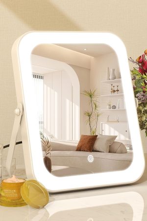 8"x10" Lighted Vanity Mirror, Makeup Mirror with Light, Dimmable Touch Screen, Portable Travel Mirror with U-Shaped Bracket, Cosmetic Mirror with Lights for Makeup Desk ＆ Dressing Room